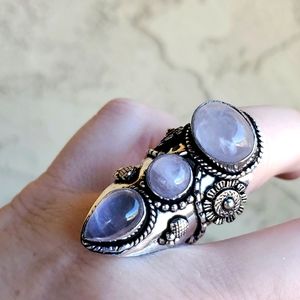 New Rose Quartz 925 Silver Statement Ring.